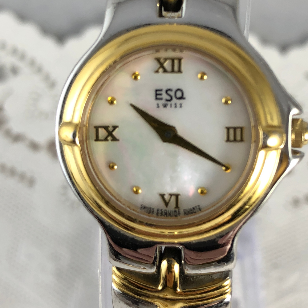 Fabulous Movado ESQ 2 Tone Gold SS MOP Face Watch